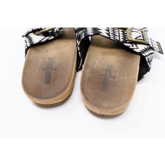 Minnetonka Double Strap Sandals Womens 8 Black White Buckle Slip On Slides aztec - Picture 3 of 7